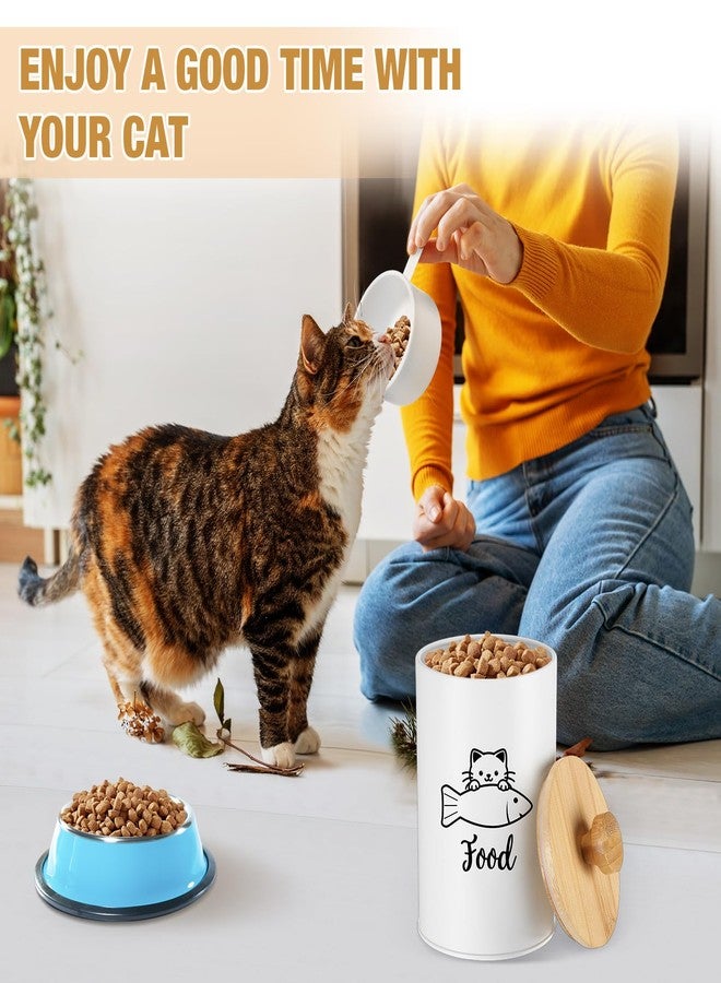 Reallnaive Metal Airtight Cat Treat Container Set of 3 with Bamboo Lids and Spoon Cat Food Storage Container with DIY Labels Pen Pet Cookie Snack Food Storage Organizer Jars for Kitchen Counter(White) - Image 4